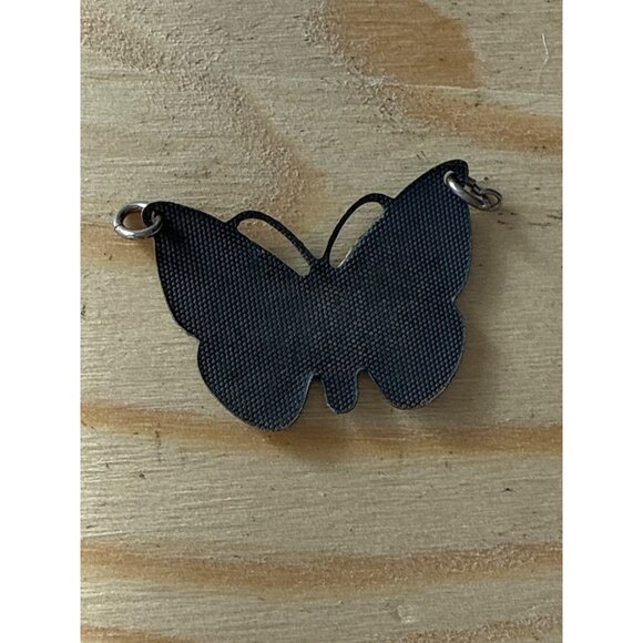 Butterfly Pendant With Floral Design On Green Enamel Metal Base - Picture 2 of 3